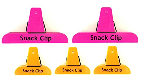 5pc ALAZCO Neon Colors Value Set Clips, 2 Large & 3 Small Bag Chips Clips SNACK Bar Party Kitchen Pantry Sturdy Spring Clip