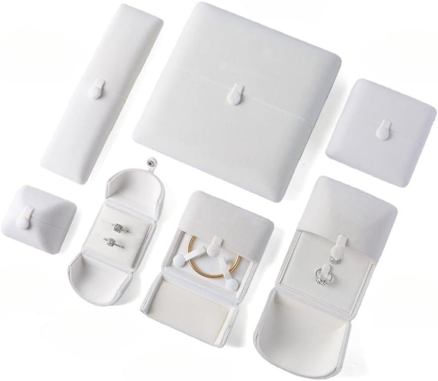 MOTTKEE Velvet Pendant Necklace Jewelry Gift Boxes,Double Open Jewellery Displays Case,Bracelet Ring Earrings Storage Boxes for Wedding Proposal Engagement (White,Long-chain box)