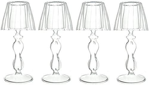 Sziqiqi Clear Glass Tea Light Candle Holders, 4Pcs Lamp Shape Tealight Holders, Elegant Table Centrepieces for Mantelpiece Dining Rooms Wedding Party Christmas