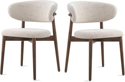 Sillas de comedor de madera maciza con cojín de lino y respaldo curvado, sillas de cocina tapizadas para sala de estar y cocina