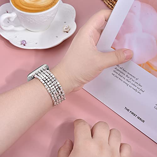 Mofree Bracelet Compatible For Series 6 Apple Watch Band 40Mm/38Mm/41Mm Series 7 Se 5 Women Fashion Handmade Elastic Stretch Beads Strap For Iwatch Series 4/3/2/1 38Mm/40Mm Replacement Silver #TOP1
