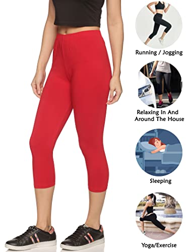 Image of OUTFLITS Women's Knee-Length Cotton Spandex Essential Capri Stretchy Leggings |Small - 2XL Adult |Yoga Leggings, Workout, Gym, Running 3 /4th Leggings for Women(OFLLC)