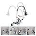 Wall Mount Faucet Kitchen 6 Inch Center with Sprayer Polished Chrome Commercial Single Handle Mixer Tap