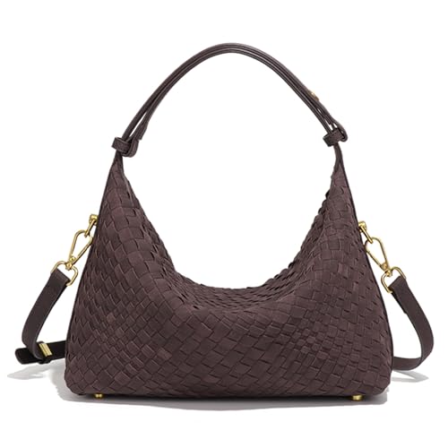 Woven Suede Shoulder Bag for Women, Upgraded Hobo Bag in a Roomier Size with Longer Handle and Adjustable Crossbody Strap(Chocolate color)