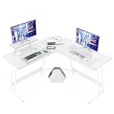 Victone ゲーミングデスク L字「メーカー一年保証」 幅130cm パソコンデスク pc机 L字型 コーナーデスク 作業机 取外し可能なモニター台付き 省スペース 大型オフィスワークデスク ホワイト (VT-LWW)