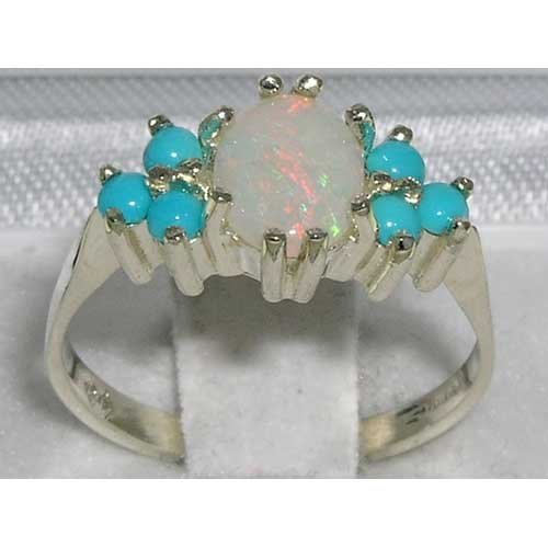 925 Sterling Silver Real Genuine Opal And Turquoise Womens Anniversary Ring - Size 8 #TOP1
