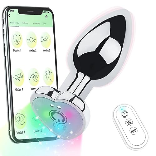Metall Analvibratoren mit APP Bluetooth,Klein Analplug für Anfänger 10 Vibrationsmodi Fernbedienung LED Herzförmig Leuchtender ButtPlug Vibrator,Dildo G Punkt Stimulaor Sex Spielzeug für die Frau(S)
