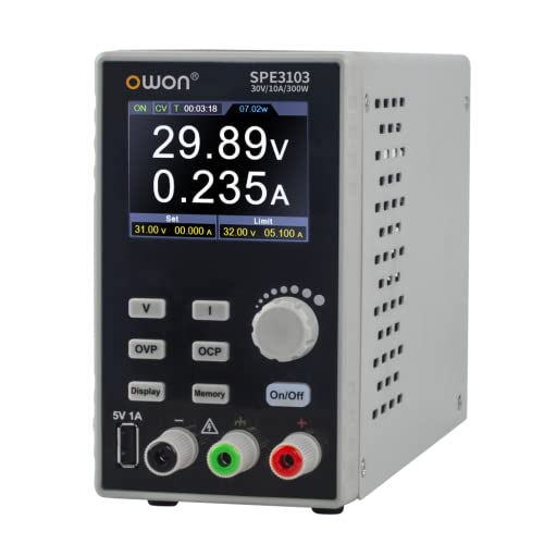 OWON SPE3103 プログラマブル 直流安定化電源 1CH 300W 30V / 10A DC電源 スイッチング電源 出力分解能 10mV / 1mA シーケンス出力 10ステップ 低ノイズ 低リプル USB SCPIコマンド 2.8インチLCD 静