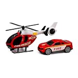 JUEGA CON TACHAN. Pasaras horas jugando con este fantástico set de Helicóptero y coche de Bomberos. El helicóptero cuenta con un botón que hace girar el rotor. Tiene luz de posición trasera y un foco de búsqueda delantero. El vehículo de la Policía, cuenta con un sistema Pull Back para que lo lances a toda velocidad. Es ideal como regalo para niños. Este juguete ofrece una experiencia de juego realista y horas de diversión.
