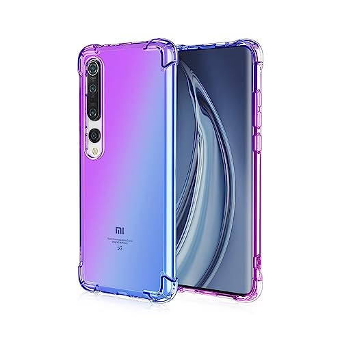 Topme Funda para Teléfono para Xiaomi MI 10 5G (6.67' Inches), Funda para Teléfono Móvil con Gradiente de Color Transparente de Silicona Suave de TPU - Azul PúRpura