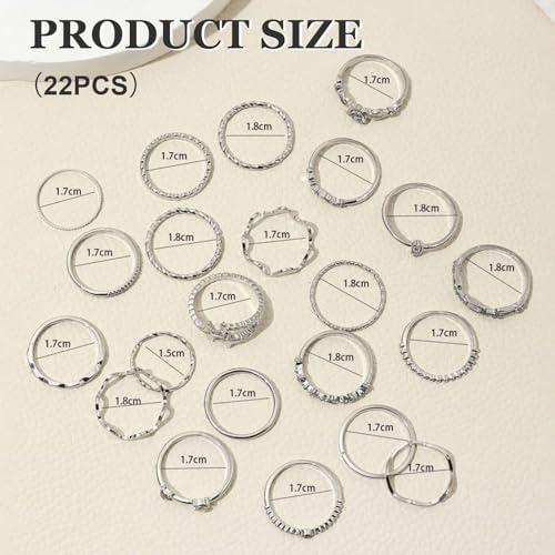 22 Piece Silver Ring Set for Women, Waterproof Silver Plated Stackable Statement Rings, Finger Stackable Ring, Chic Silver Rings - Image 3