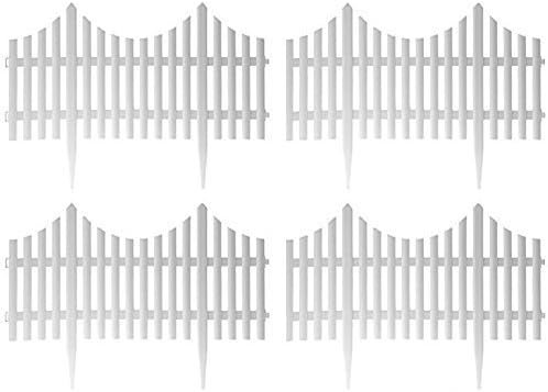 Gr8 Garden Set Of 4 White Plastic Wooden Effect Lawn Border Edge Garden Edging Plant Picket Fencing Panels Set