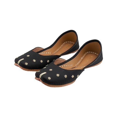 Image of KORAKARI Women's Traditional Ethnic Amber Punjabi Jutti, Leather Flat Comfortable Mojaris for Girls