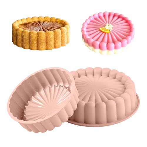 FunSiltasy 10 Inch Silicone Cake With 8 Inch Pan Set (2 Pack) - Nonstick Baking Mold for Pound Cake Jello Bread & Brownies Dishwasher Safe