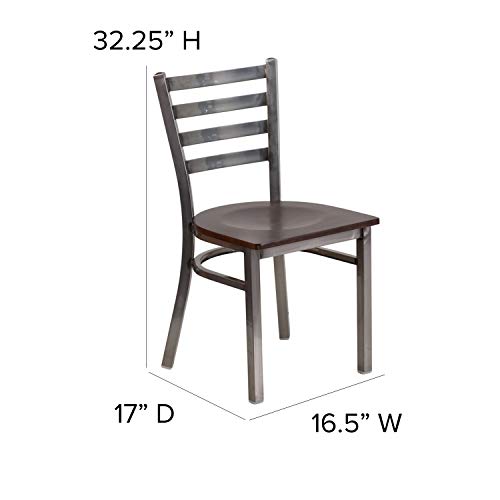 Image of Flash Furniture HERCULES Series Clear Coated Ladder Back Metal Restaurant Chair - Walnut Wood Seat