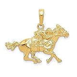 14k Yellow Gold Jockey On Horse Pendant Charm Necklace Animal Sport Fine Jewelry For Women Gifts For...
