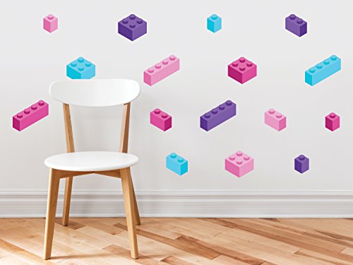 Building Block Bricks Fabric Wall Decals, Set of 16 Blocks in 4 Colors, Peel and Stick Wall Decals Stickers for Kids Nursery Wall Art Room Decor