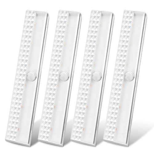 maylit 4 Pack Motion Sensor Light Indoor, Battery Operated Lights, Wireless Magnetic Night LED Bar, Stick on Lighting for Closet, Stair, Shelf, Hallway, Bed, Pantry, Under Cabinet, 3000K Warm White