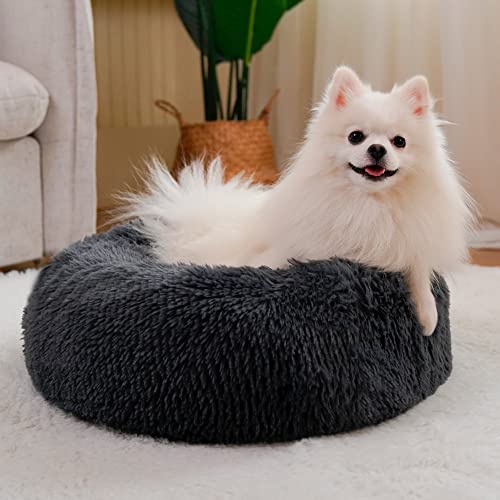 Wellyelo Calming Dog Bed, 23In Donut Dog Bed, Anti Anxiety Dog Bed & Cat Bed, Machine Washable Fluffy Plush Round Dog Beds For Medium Large Dogs Cats (Medium, Gray) #TOP6