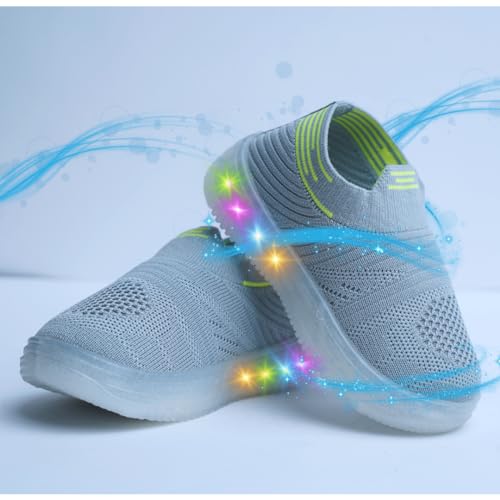 Image of Jugnu Toddler Boy's & Girl's LED Light-Up Shoes | Breathable Mesh First Walking Shoes with Soft Cushioned Insole & Stretchable Slipon Shoe for Infants & Kids (Age 18 Months to 5 Years)