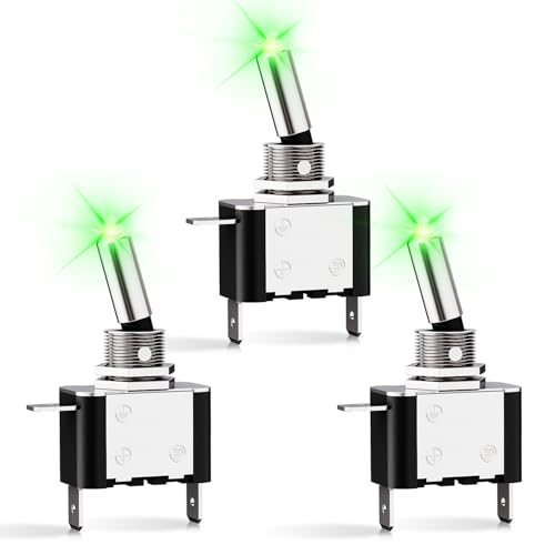 Image of Nilight 3PCS Green LED Toggle Switch 12V 20A 3 Pin 2 Position ON Off SPS