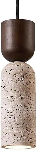 Granestner French Retro Hanging Lamp Cylinder Natural Travertine Pendant Light Simple Timber Hanging Ceiling Fixture