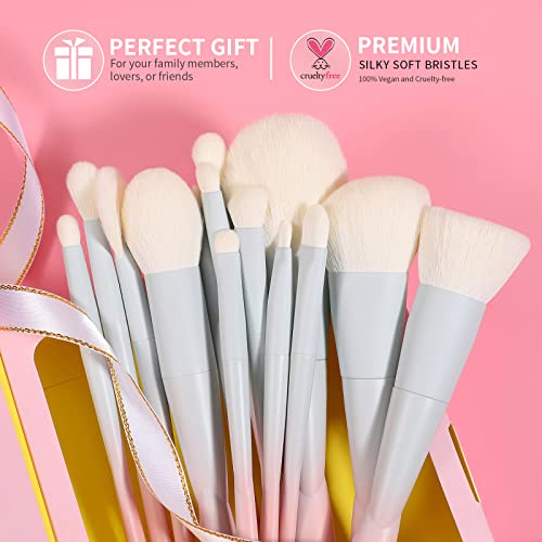 Docolor Makeup Brushes Small Waist Professional Makeup Brush Set With Gift Box Premium Synthetic Kabuki Foundation Blending Brush Face Powder Blush Concealers Eye Shadows Pink Make Up Brushes Kit 14 Pcs #TOP2