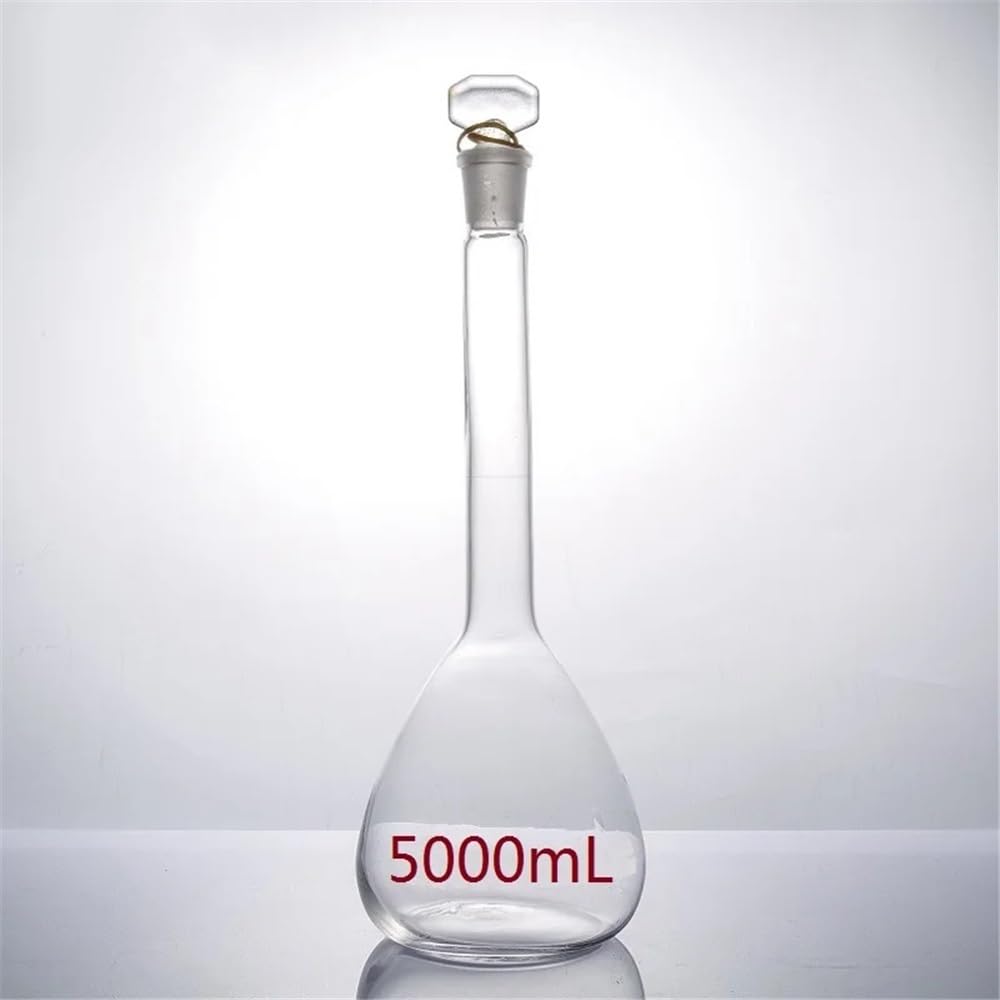Cristalería de Laboratorio Matraz aforado de vidrio clase A de 5000 ml con graduación y tapón de vidrio. Equipo de laboratorio.
