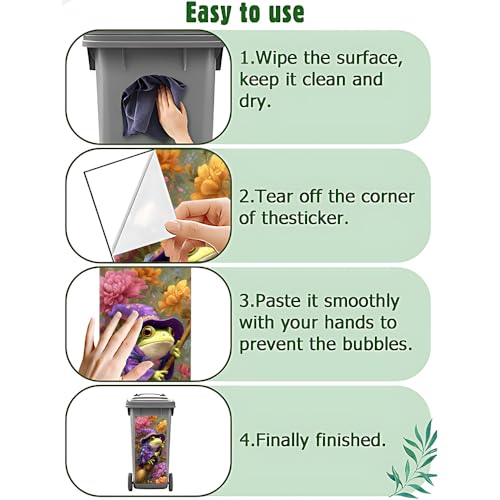 Image of 14.6x32.3 Inch Trash Can Cover Frog in Purple Witch Costume Holding Broom Design Outdoor Garbage Bin Decoration Sticker Wrap