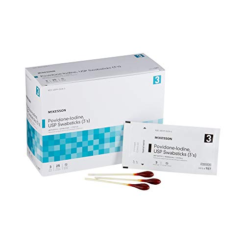 McKesson Povidona-yodo, bastón impregnado estéril - 4 pulgadas, 3 palos, 25 paquetes, 75 total