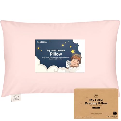 KeaBabies Organic Toddler Pillow with Pillowcase, Jumbo 14X20 - Soft Cotton Toddler Pillows for Sleeping - Machine Washable - Perfect for Travel, Toddler Bed Set (Mist Pink)