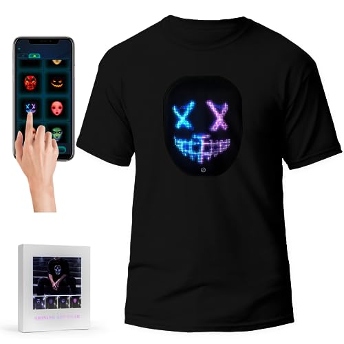 T-Shirt LED avec application Bluetooth programmable, T-shirts lumineux dans le noir avec un panneau LED lumineux, un T-shirt lumineux pour les rave-parties, Noir , M