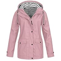 Generisch Rain Outdoor Windproof Raincoat Waterproof Solid Jacket for Women with Hood Plus Women's Coat Princess Coat Women, pink, XXL
