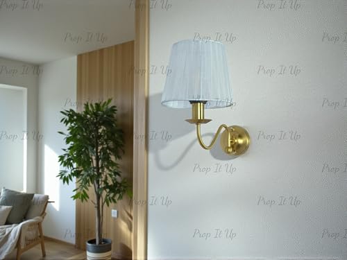 Image of Prop It Up Wall Sconce Light with Premium Fabric Shade, Golden Antique Finish, E27 Holder, 28 cm Height, Classic Design for Bedroom, Living Room, Hallway, Indoor Lighting, Bulb not Included