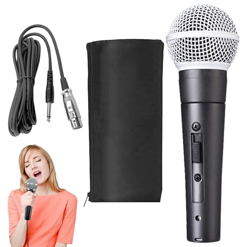 Whnbuij Micrófonos vocales de música, micrófono Vocal en | Micrófono Vocal dinámico cardioide SM 58 con Bolsa de Almacenamiento, micrófono de Mejora Vocal, micrófono de Canto con Cable para