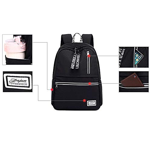 Van Caro Unisex Oxford Waterproof Backpack Large School Bag Travel Rucksack With Usb, Black #TOP3