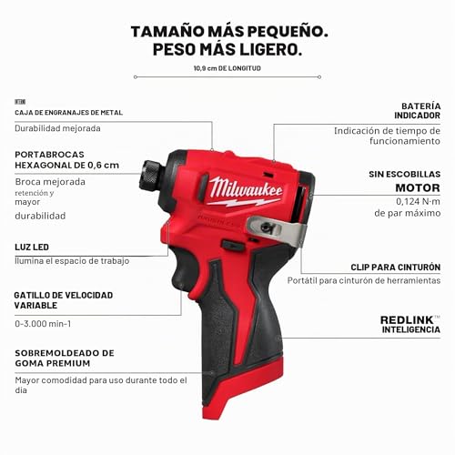 Miniatura 4 de Milwaukee M12 - Destornillador De Impacto Hexagonal Subcompacto Sin Escobillas De 1 4 Pulgadas Herramienta Básica