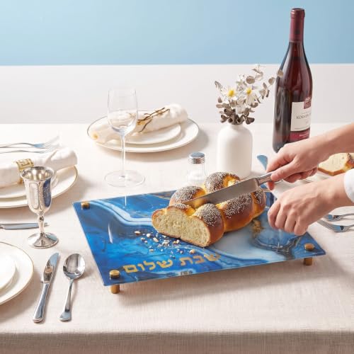Tabla de cortar rectangular de vidrio 38 cm diseño mármol azul miniatura 5
