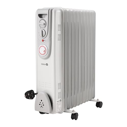 HOMILEC Oil Filled Radiator Heater 11 Fin 2500W Portable Electric Heater with 3 Power Settings Adjustable Temperature Control 24 Hour Timer Thermal Safety Cut Off