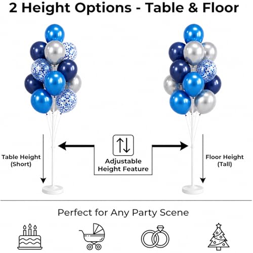 Image of Balloon Column Stand Kit with Balloons, Base and Pole, Balloon Column Kit for Floor or Table Backdrop Decoration for Party Wedding Baby Shower Birthday Graduation (Sliver Confetti Blue)