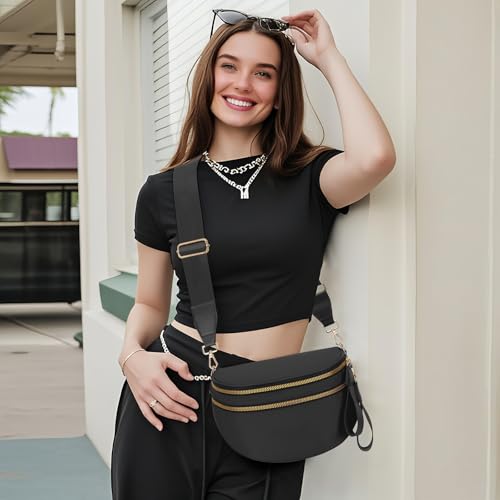 Image of WOOMADA Checkered Crossbody Bag Bum Bag for Women, Fanny Pack Checkered Purse, Belt Bag with Shoulder Strap(Black)