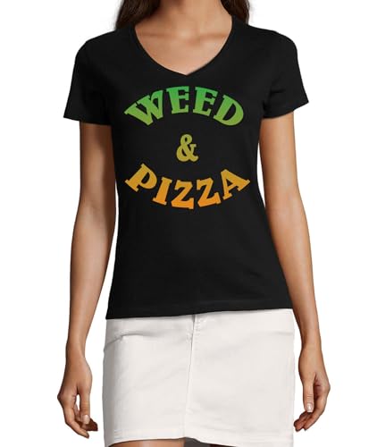 T-shirt col en V noir en pur coton doux avec motif imprimé