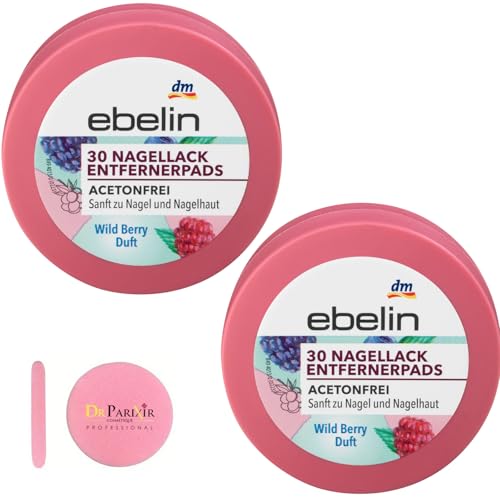 Balea - Almohadillas quitaesmalte de uñas (2 unidades, sin acetona, con aroma a bayas, sin acetona, suaves y nutritivas, tamaño de viaje, 2 x 30 almohadillas de Balea + bono: esponja de limpieza