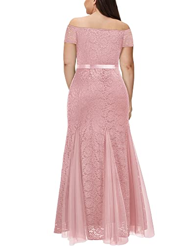 Image of Miusol Women's Plus Size Formal Off Shoulder Vintage Floral Lace Mermaid Maxi Evening Party Dress