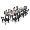 AXMOLM 12 Piece HDPE Outdoor Dining Set for 10 with 2 Table, Patio Dining Furniture Set with Umbrella Hole, Outdoor Table and Chairs for Garden, Poolside, Backyard, Deck