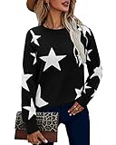 LAISHEN Womens Star Sweater Casual Crew Neck Long Sleeve Chunky Knit Pullover Loose Tunic Sweaters(S