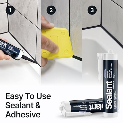 Image of Hemway Jet Black Construction Sealant & Adhesive - 300ml 1 Pack | All-in-One Hybrid Polymer, Superior to Silicone Caulk Sealant, Waterproof, Odorless, Paintable Caulk Kitchen Bathroom Outdoor