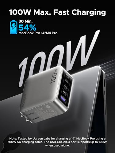 Image of UGREEN Nexode Pro 100W GaN USB C Charger, 5-Port Fast Type-C Wall Charger Block with Smart Display Compatible with MacBook Pro /Air, iPhone 17 /16 Series, Galaxy, iPad Pro, Steam Deck
