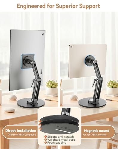 Image of Jakeko Magnetic Portable Monitor Stand 15.6 inch - up to 16 inch 18.5 inch 22 inch Tablet Holder for iPad VESA Mount 75mm for Desk Adjustable Foldable 360 Swivel