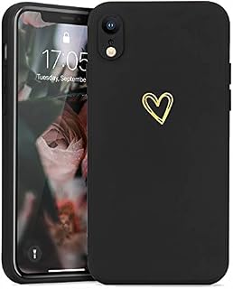 Wirvyuer Compatible with iPhone Xr Phone Cases for Girls Women Silky Soft Protective Shockproof Silicone Cases with Cute Gold Heart Pattern Design Black Cover